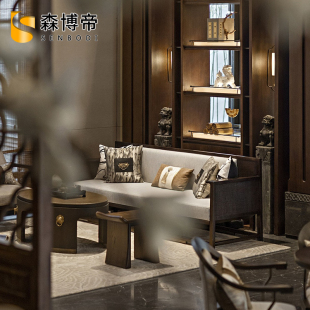 新中式售楼处部洽谈沙发组合原木色酒店餐饮M桌椅茶楼民宿家具定