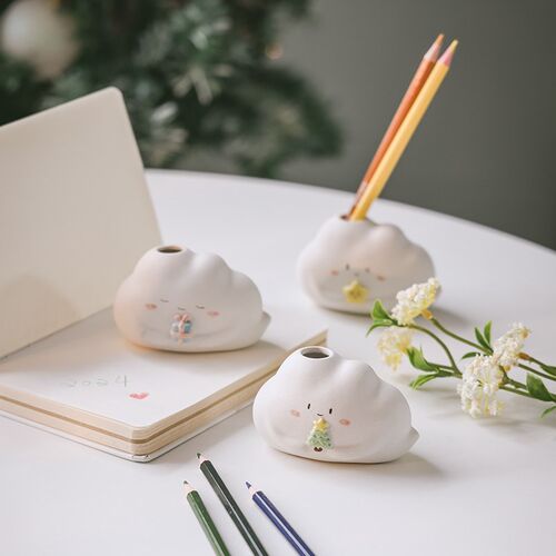 原来是泥手工陶瓷迷你小花瓶圣y诞树可爱小花器桌面摆件家居装饰