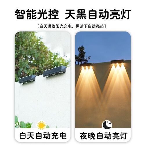 太阳能户外庭院洗墙灯室外防w水花园围墙壁灯阳台免打孔氛围射灯