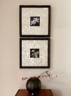 法式中古风立体装饰画高级感法式黑色框贝壳感Q鳞片壁画高档室内