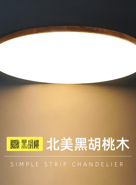 胡桃木卧室吸顶灯现代简约圆形阳台客厅J灯超薄中式实木房间主卧
