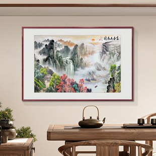 江山如此b多娇国画山水画玄关走廊过道挂画新中式小幅客厅招财壁