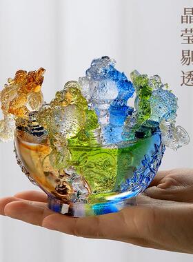 欧斯特琉璃金蟾聚宝盆摆件客厅办公室蟾蜍装M饰品店铺乔迁开业礼