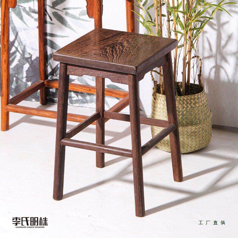 鸡翅木方凳餐桌凳实木凳子红木加厚独板换鞋凳洗脚原木脚方吧凳