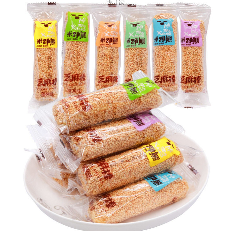 米跳熊芝麻棒1000/500/230夹心米果卷米饼糕点小点心零食米跳