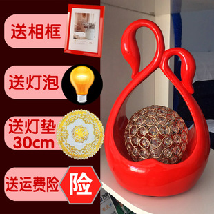 结婚用的台灯婚房床头灯红色轻奢新婚陪嫁长明长命摆件.灯卧室一