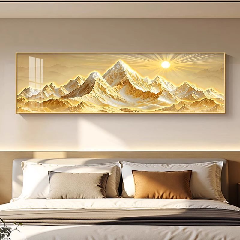 现代轻奢山水画客厅卧室装饰画金色夕阳山峰挂画大气