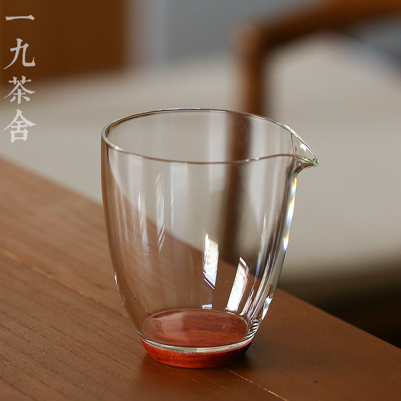 新羽 耐热玻璃公道杯 分茶器 木底茶海 耐热 公杯 功夫茶具 日式