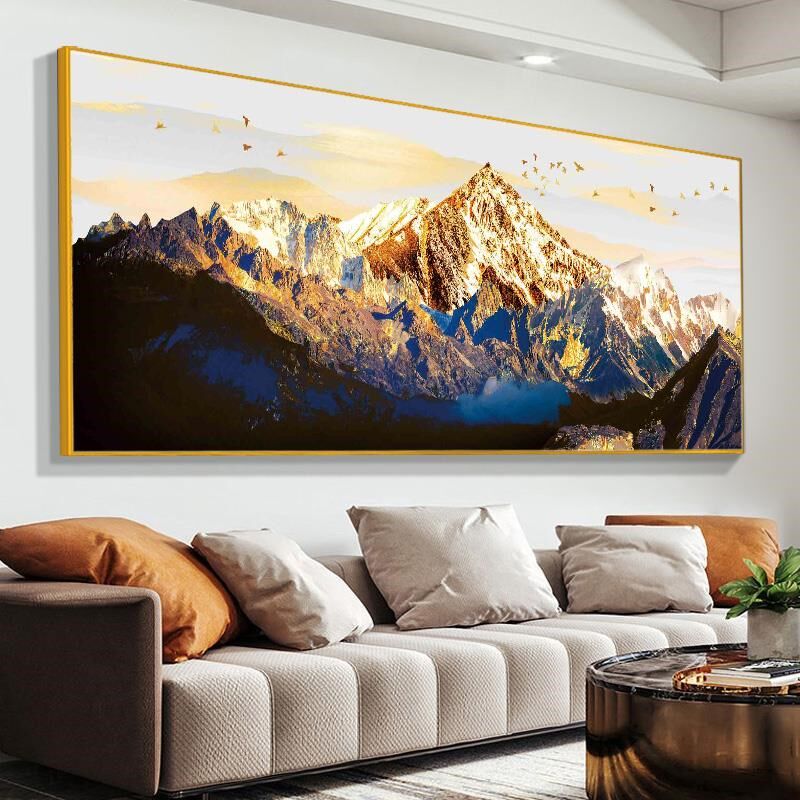 网红公日照背靠山金山挂画办室靠图油画客厅沙发背景墙装饰山水画