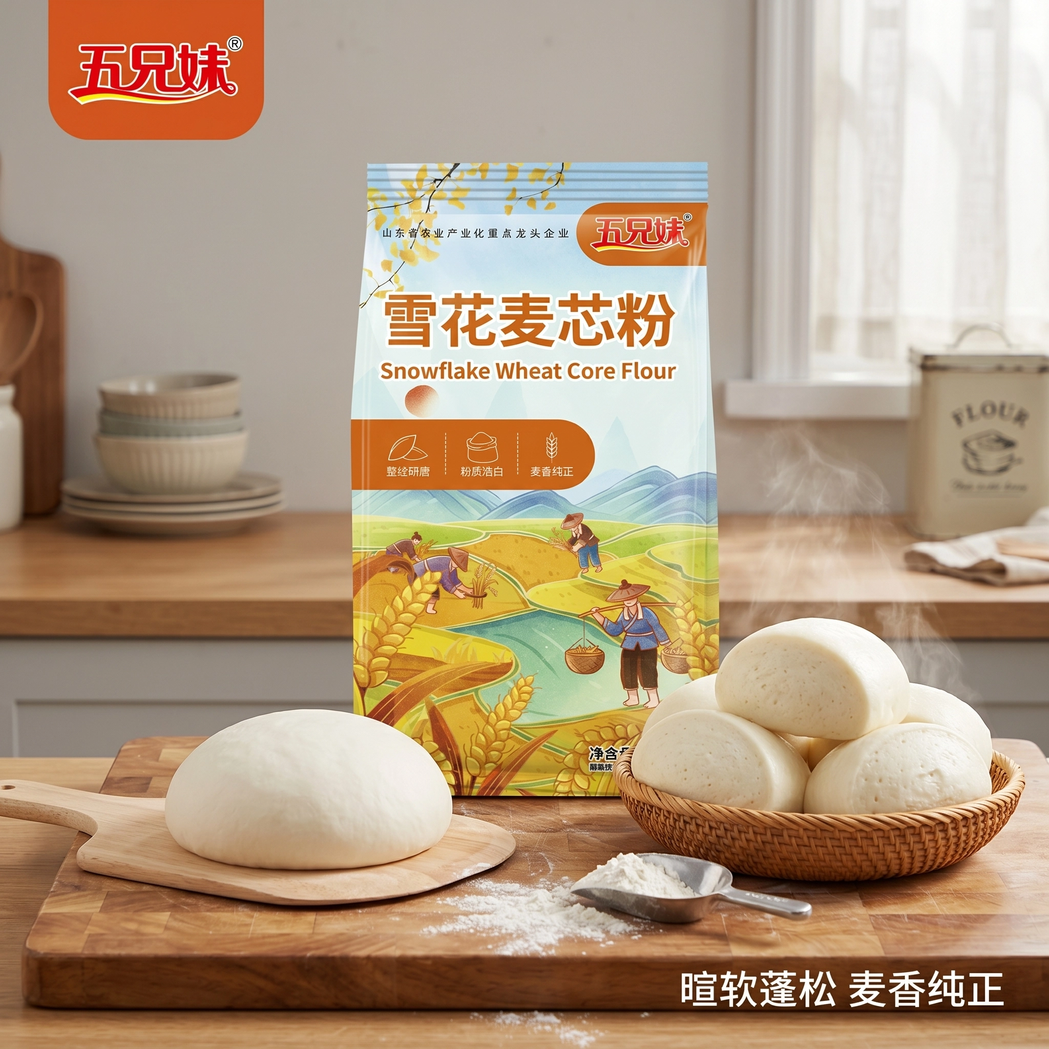 五兄妹雪花麦芯粉500g袋装小麦粉烘焙馒头包子专用粉