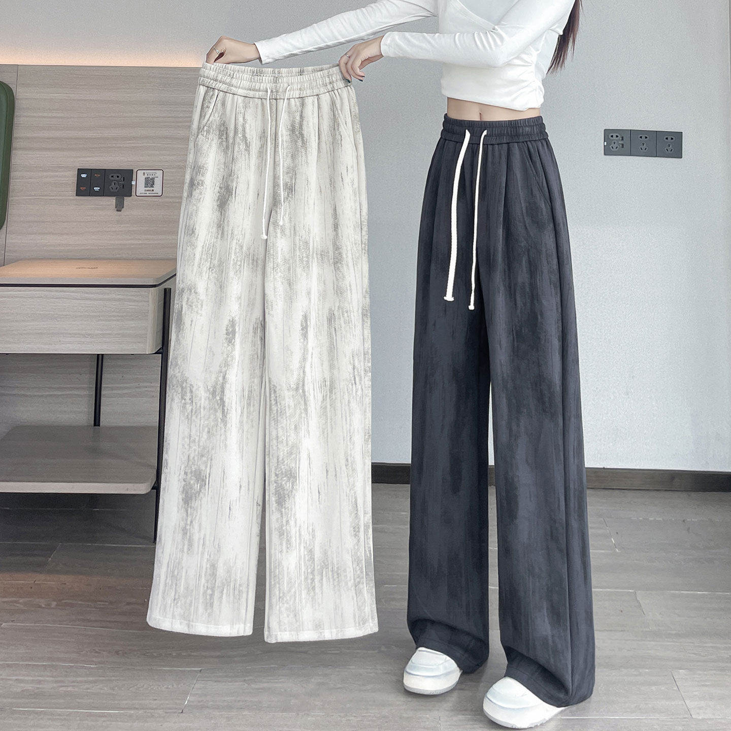 扎染阔腿运动裤女春夏薄款2026新款今年流行爆款休闲直筒冰丝裤子