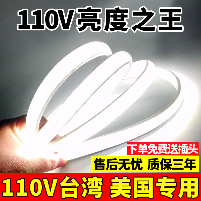 110V台湾美国灯带led超亮5730软灯条180珠家用吊顶露营户外防水