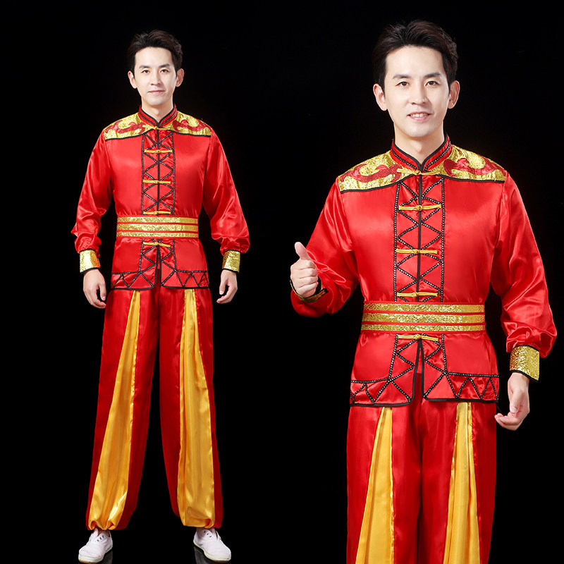 新款敲大鼓衣服男秧歌服舞龙舞狮队打鼓服秋冬季腰鼓锣鼓队演出服