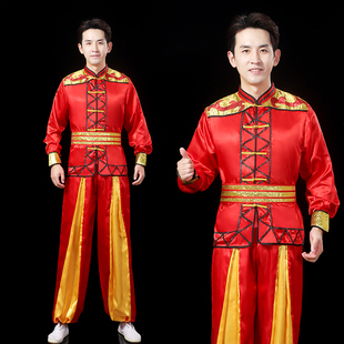 新款敲大鼓衣服男秧歌服舞龙舞狮队打鼓服秋冬季腰鼓锣鼓队演出服