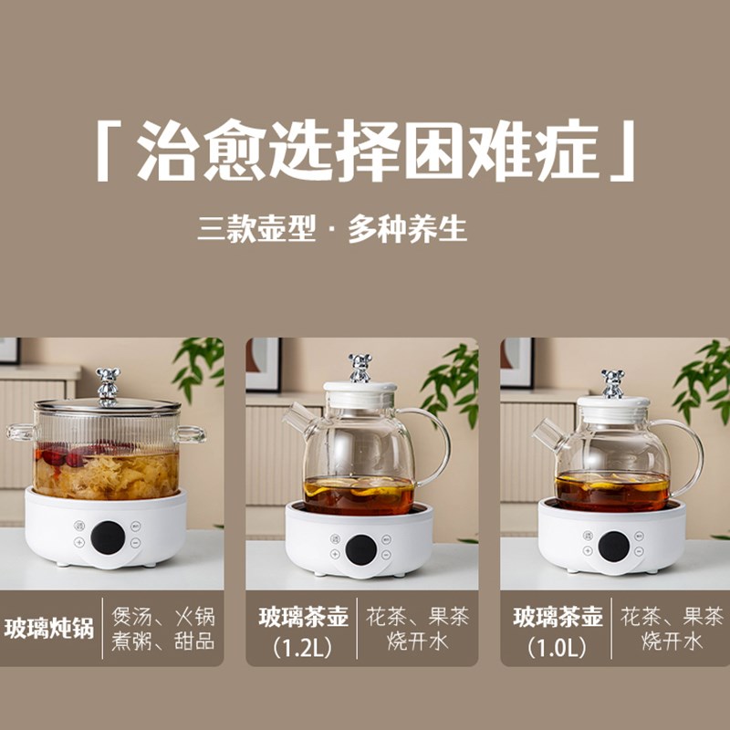 玻璃电煮锅高硼硅养生锅全自动电炖锅透明锅一人份火锅锅煮红酒锅