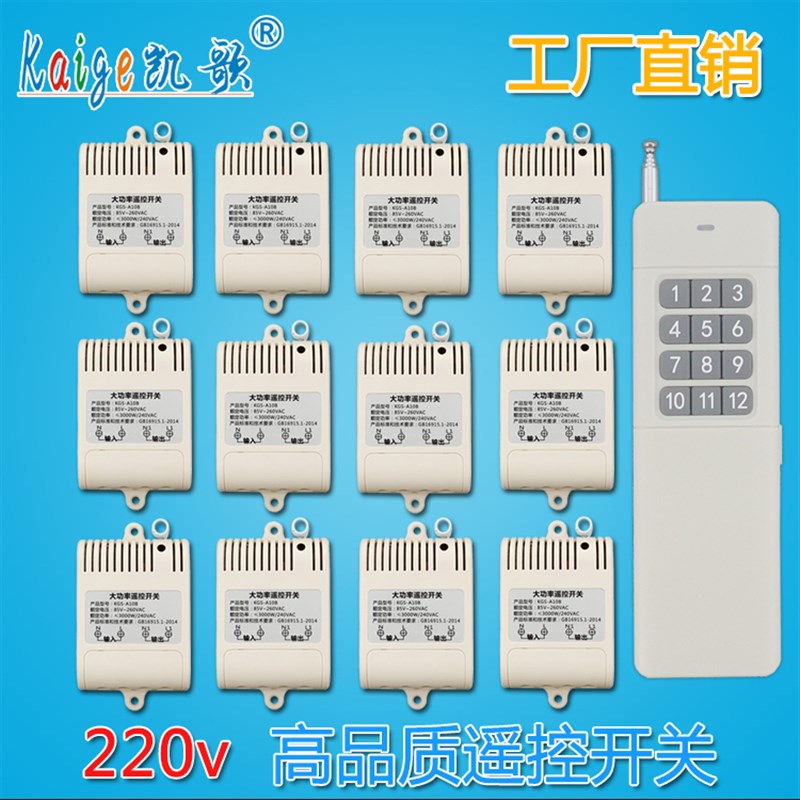 一拖十二路 大功率无线遥控开关 220V12路 电机水泵遥控器控制器
