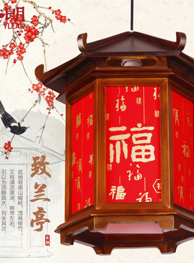 中式创意实木仿古宫灯灯笼六角茶楼庭院户外亭子酒楼防水灯具灯饰