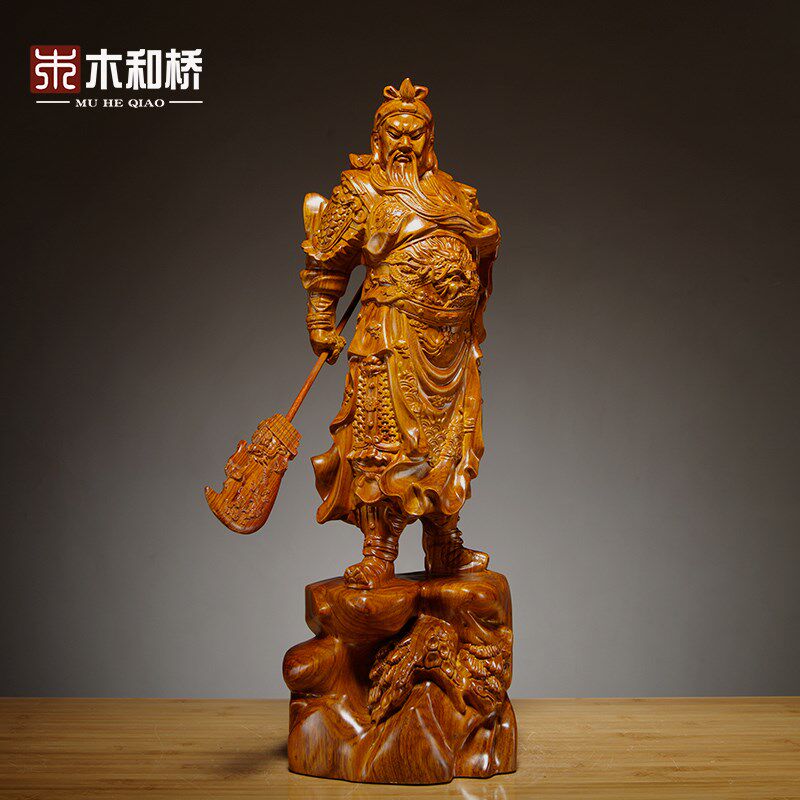 花梨木质雕刻武财神关公像摆件家居客厅公司办公室装饰开业送礼品