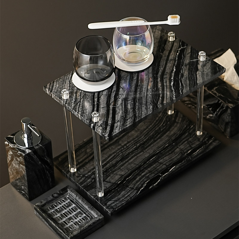 浴室高档大理石双层置物架洗手台梳妆桌面护肤化妆洗漱用品收纳层