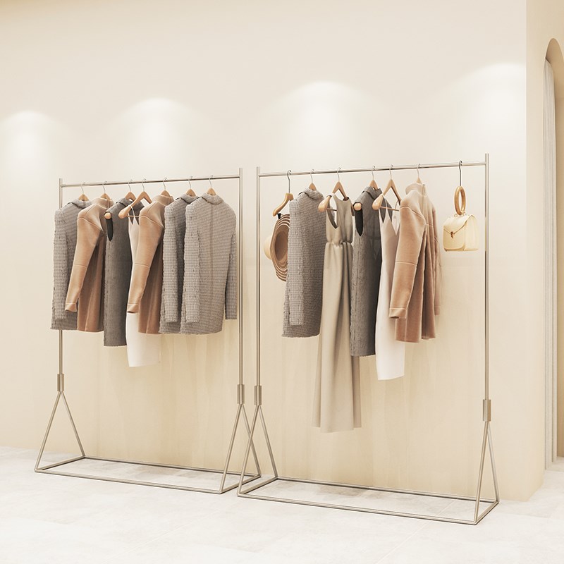 服装店展示架落地式专用挂衣架空心不锈钢银色衣服架子女装店货架