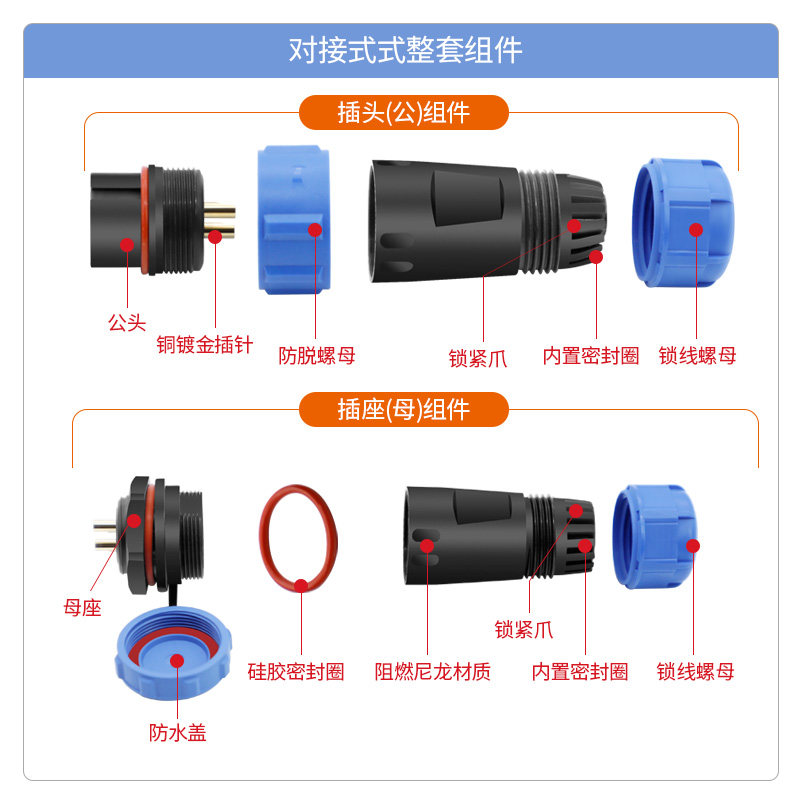 防水航空插头SP21 17 13接头公母对接连接器2 3 4 5 7 9 12芯端子