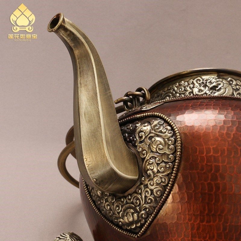 藏式红铜酥油茶壶尼泊尔手工净水壶铜茶壶水壶酒壶敬水壶西藏摆件