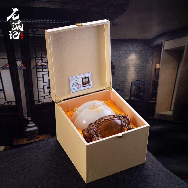 天然玉石聚宝盆中式摆件 高档客厅装饰创意开业礼品