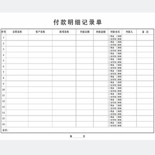 付款明细记录本付款登记本明细表应收账款账本应付款单消费记账本