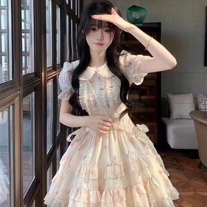 娃娃领甜美可爱小清新连衣裙夏季初中高中学生 碎花公主裙子