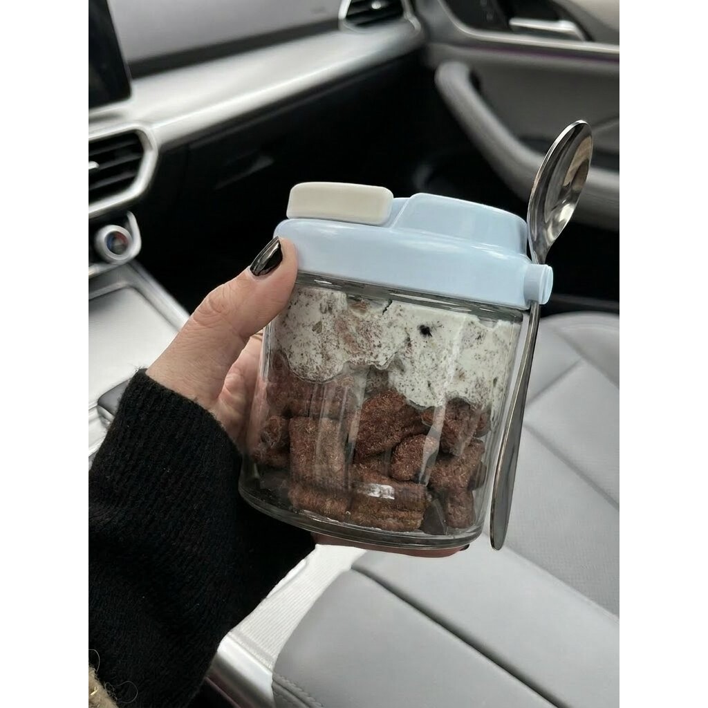隔夜燕麦杯早餐碗酸奶水果牛奶豆浆杯奶昔杯外带玻璃手提带勺便携