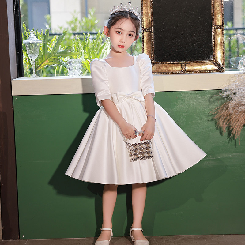 女童生日公主裙轻奢小众高端花童儿童女孩主持人钢琴演奏礼服白色