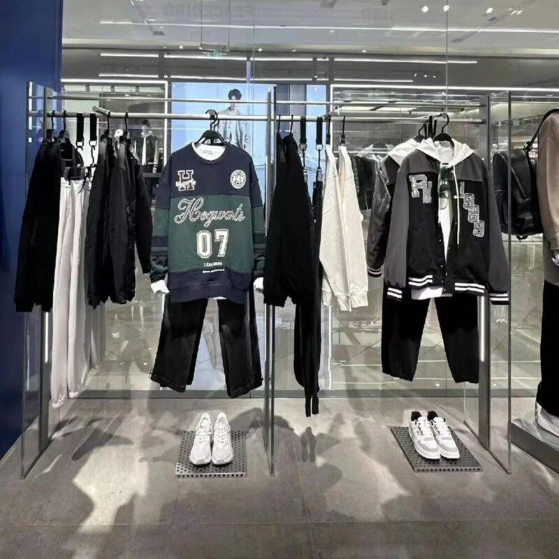 高档服装店展示架带灯男装上墙中岛架落地侧挂组合架不锈钢陈列架