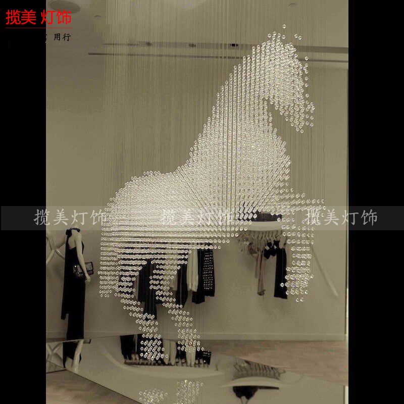 空中吊饰创意艺术挂饰装置水晶灯展厅酒店大堂LOGO马儿立体造型吊