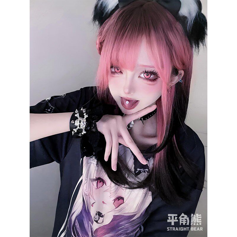 平角熊假发女长发网红一袋甜甜圈甜酷少女风渐变直发jk全头套