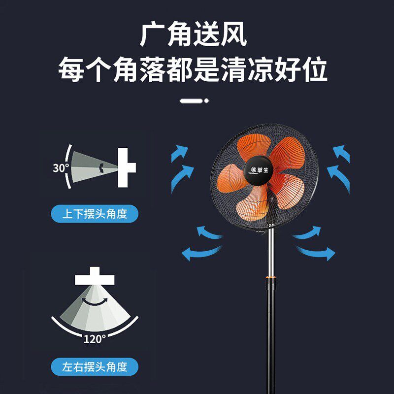 华生电风扇落地扇立式工业强力大风扇大功率工厂摇头电扇2025新款