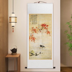 花鸟玄关李婵桃花柳燕图名家卷轴挂画中式客厅装饰画书房茶室壁画