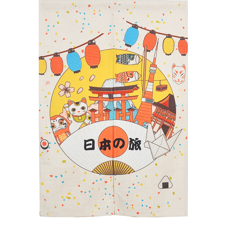 日式招财猫门帘半帘隔断帘免打孔家用北欧卧室定制厨房防油烟定制