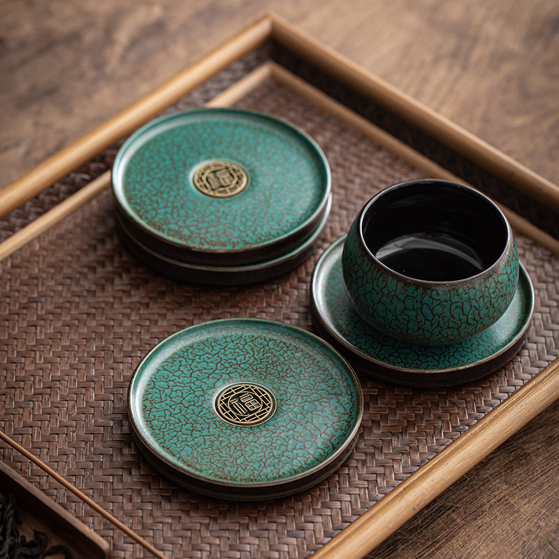 日式粗陶茶杯垫创意福字茶垫杯垫茶托功夫茶具配件陶瓷隔热茶盏垫