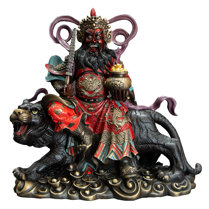 黄铜金钱赵公明铜像手工彩绘骑虎武财神像大中小号家居工艺品摆饰