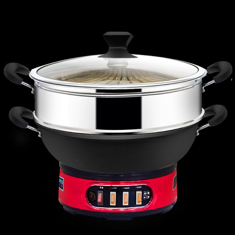 郭老大电热锅多功能家用带蒸笼蒸煮炖一体式电炒锅炒菜加厚铸铁锅