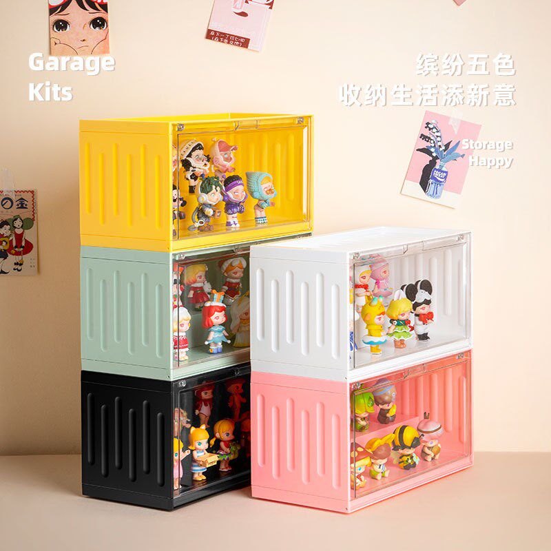 集装箱手办盲盒定制塑料侧开门防尘盲盒展示架泡泡马特手办展示柜