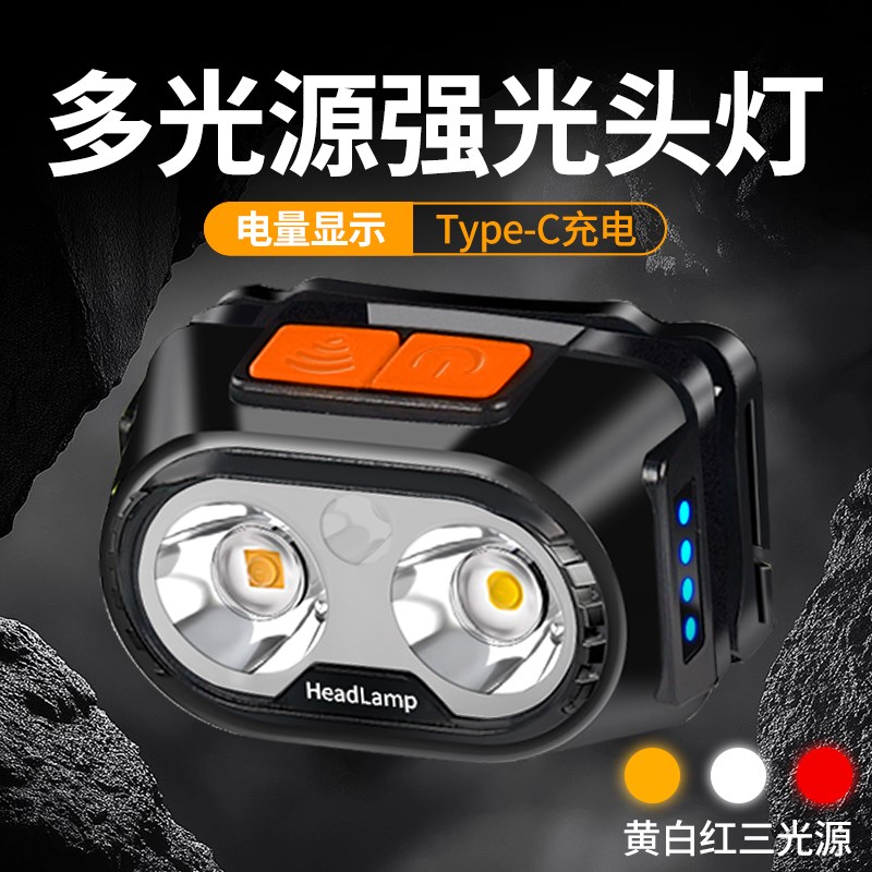 强光头灯户外超亮夜钓鱼专用可充电超长续航头戴式手电筒作业灯