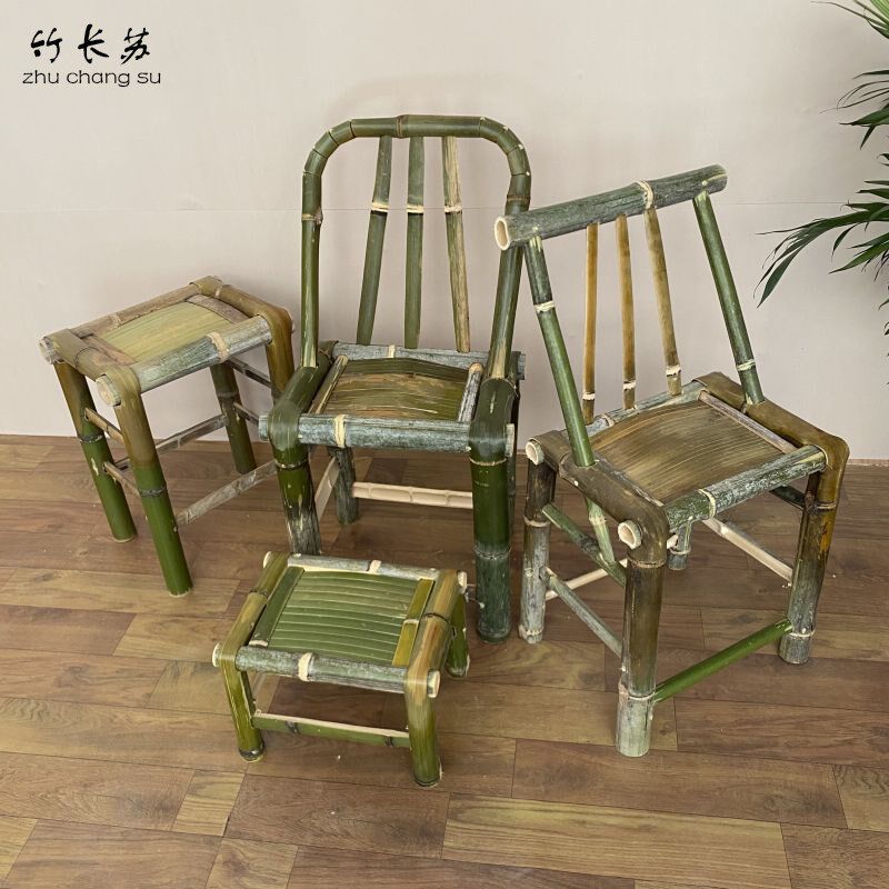竹椅子靠背椅纯手工竹编家用竹凳子小院火锅老式复.古餐椅竹椅