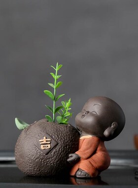 创意个性家居装饰品迷你小花器水培小和尚招财小摆V件茶道桌面摆