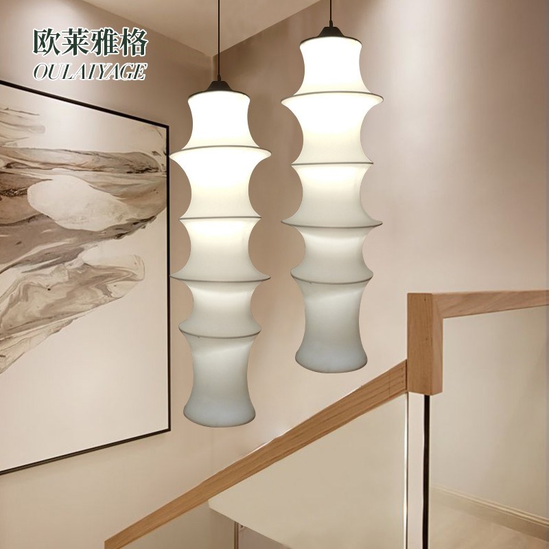 北欧蚕丝布艺竹节吊灯餐饮酒店餐厅吧台P灯具样板间荼室灯图片