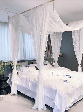 床头纱公主床幔小新清蕾丝窗帘纱帐民宿美容床帘家用蚊.帐床幔架