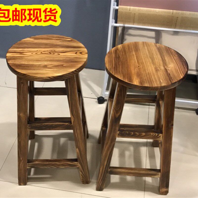 包邮全实木圆凳实木凳子木质高凳子家用吧台休闲高脚圆木凳加高凳