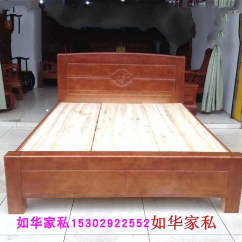 新款简约时尚实木大床新婚橡头床双人床结婚床时尚简易木床特价1.