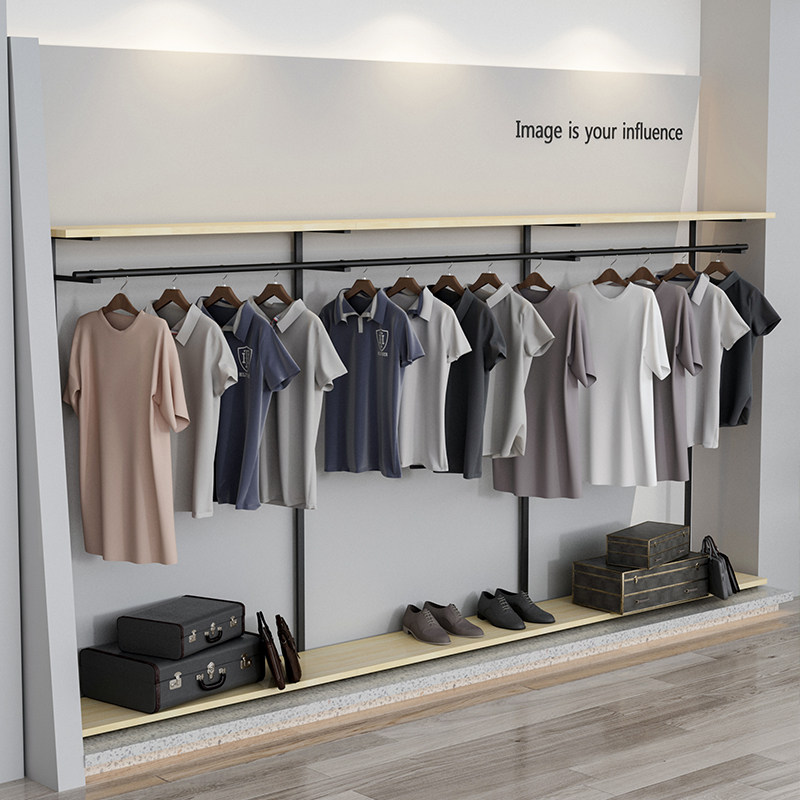 服装店展示架男装店铁艺简约时尚侧挂架女装店童装店挂衣杆陈列架