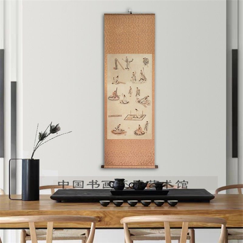 斫琴图古琴制作装饰画 玄关装饰琴画挂轴新中式绢本复制画